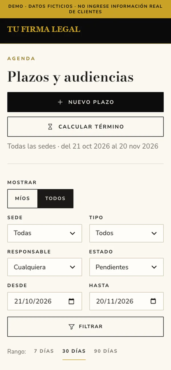 Agenda de plazos y audiencias