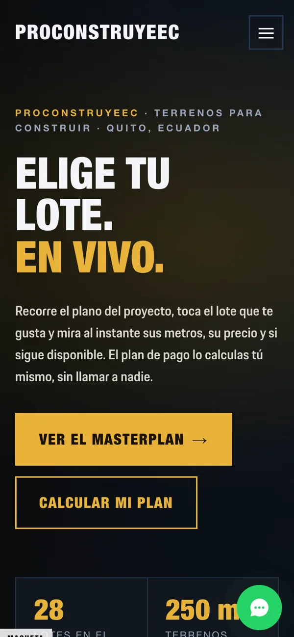 Portada del sitio Proconstruyeec en celular