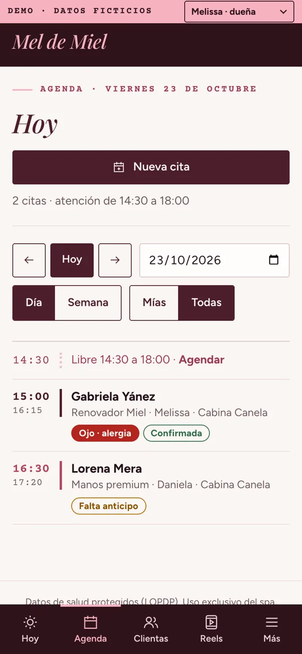 Agenda del día del spa