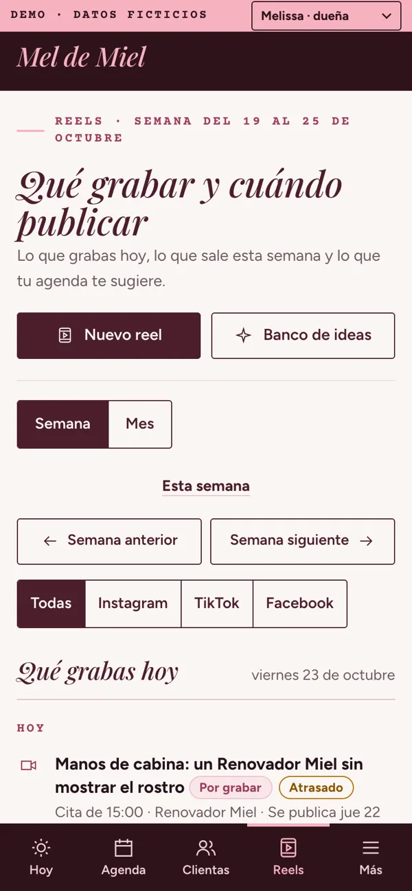 Calendario de reels del spa